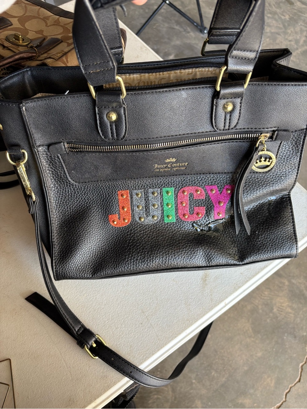 Juicy Couture Black Studded 'JUICY' Logo Tote Bag